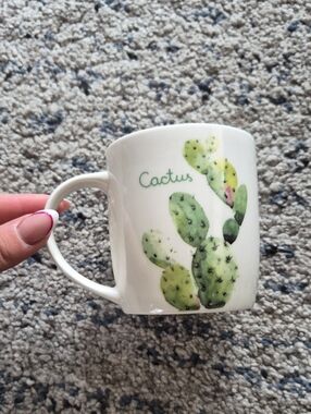 Source Unknown White Mug with Green Cactus Illustration